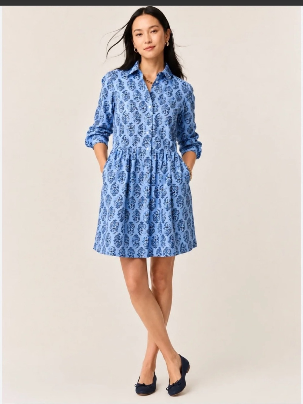 J. Crew Light Blue Floral Button-Front Shirt Dress